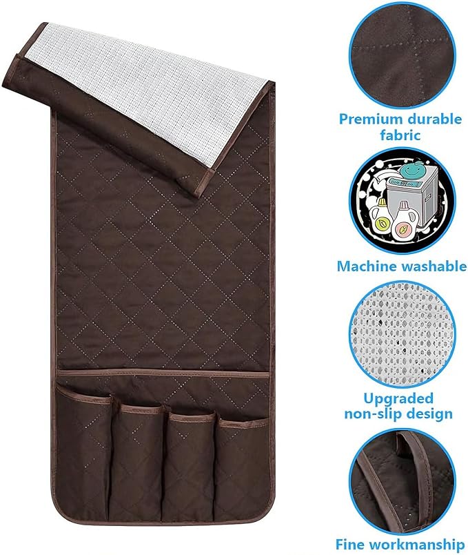 Armchair Caddy for Recliner, Non Slip Sofa Arm Organizer, Coffee | 5-Pocket - Image 3
