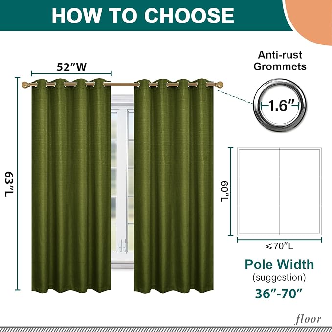 Diraysid 100% Blackout Curtains Olive Green Linen Curtains - Image 8
