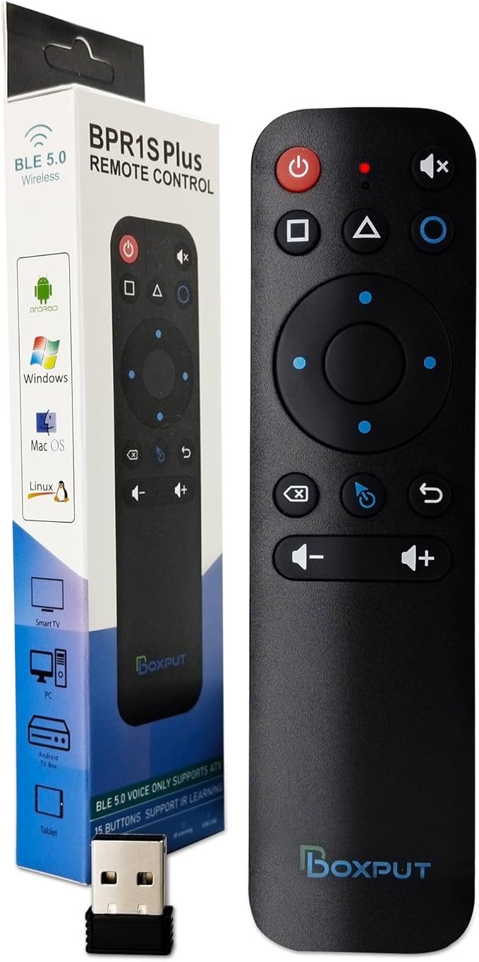 BOXPUT BPR1S Plus Air Mouse Remote BT & 2.4G RF Replacement Remote with USB Receiver and Voice Control Supports 6-Axis Gyro IR Learning for Android TV Box TV Stick Smart Set Top Box