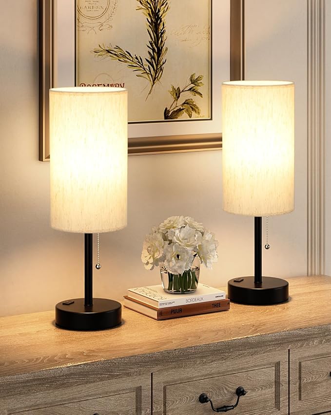 17.4" Cream Bedside Table Lamps Set of 2 - Image 4