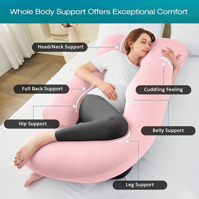 Cooling Pregnancy Pillows for Sleeping, Light Pink | Sasttie Maternity Pillow - Image 2