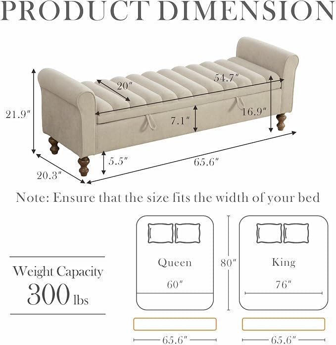 Aoiy & Wifon 65.7" W Large Storage Ottoman Bench, King Size End of Bed Storage - Image 2