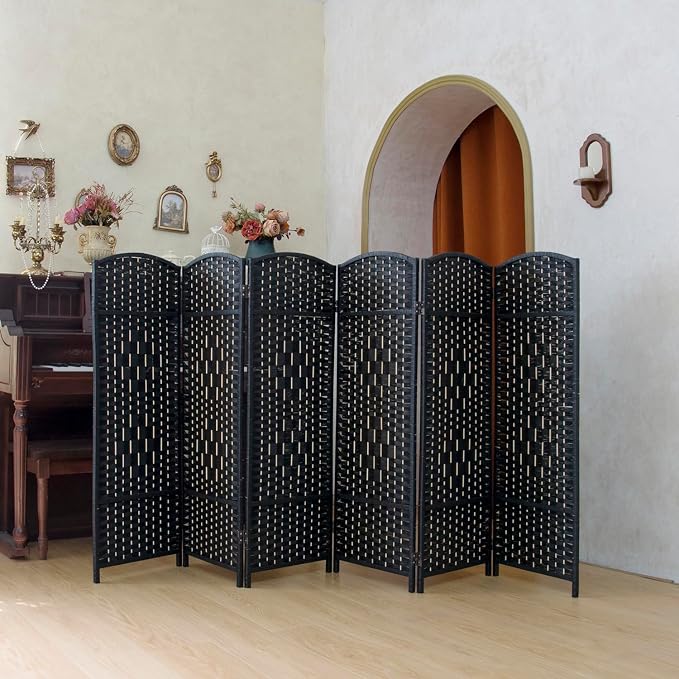 Compact 6 Panel Short Room Divider, 47.2 Inch Tall Double-Sided Rattan Folding - Image 4