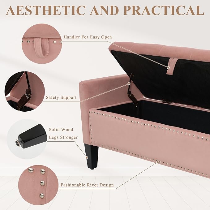 Velvet Ottoman with Storage, Modern Storage Bench - Image 5