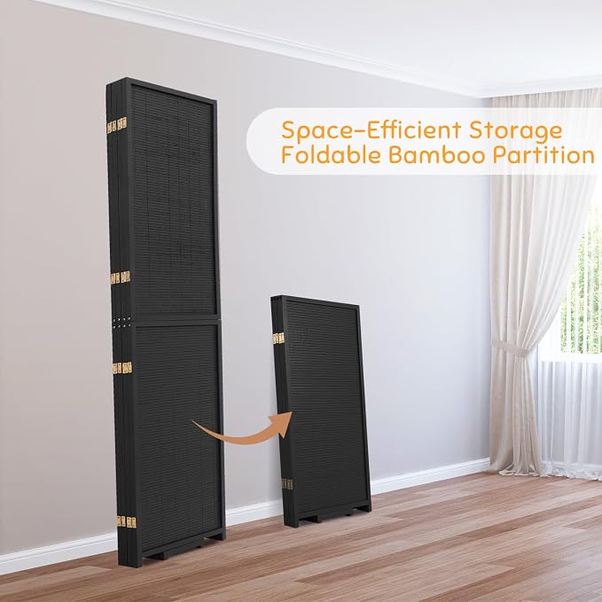 Bamboo Mesh Woven Room Divider 5.6FT, 4 Panel Folding Privacy Screen, Folding - Image 5