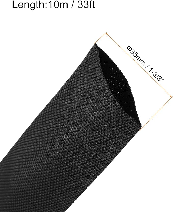 MECCANIXITY Braided Cable Sleeves Heat Shrinkable Fabric Sleeving, 1 3/8" 33ft Black 2:1 Ratio Heat Shrinkable Cord Protector for Harness Cable, Network Cable Protection, Cable Management