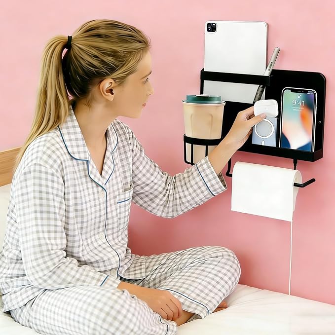 Bcareself Bedside Wall Organizer, Floating Bedside Shelf Wall Mount, Dorm Room by Bcareself