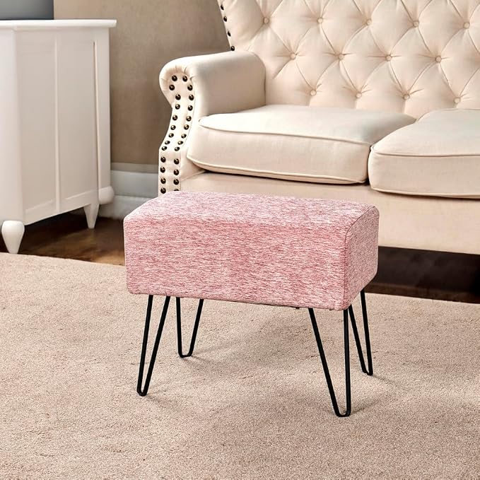 Home Soft Things Pink Jacquard Chenille Ottoman, Tanga-Rose Quartz, Fuzzy Entry - Image 9