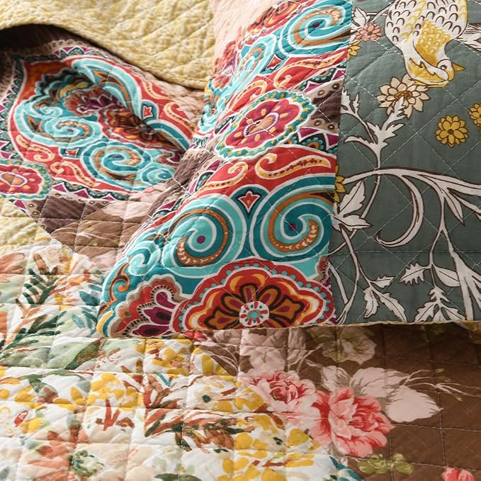 Autumn Dream Cotton Bedspread Yellow Floral Bedding Quilt Sets, King Size | - Image 6