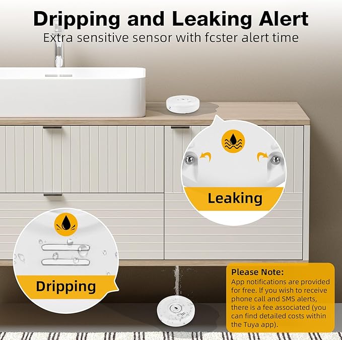 Douevo 5 Pack WiFi Water Leak Sensor, 100 dB Water Alarm Leak Detector, for Home, Basement, Bathroom, Kitchen(5 Pack)