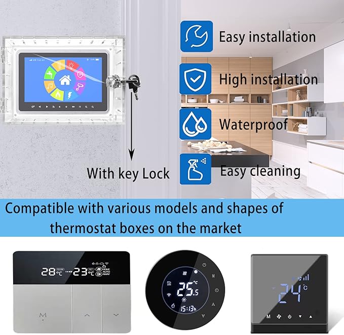 Young Dance Universal Thermostat Lock Box with Key,Clear Large Thermostats Guard for Thermostat on Wall,Thermostat Cover Fits Thermostats 6.5" H x 4.72" W x 1.97" D or Smaller (1 Set)