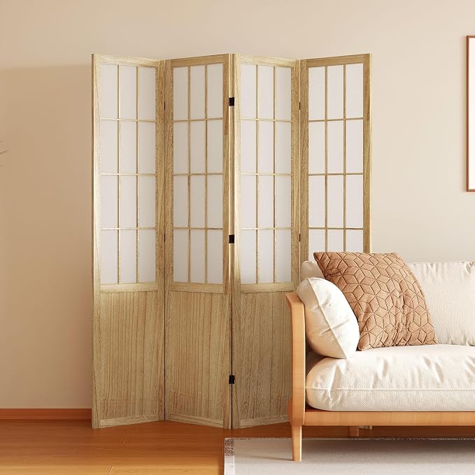 Room Divider, 66.9Inch Tall Japanese Shoji Style Folding Wood Screen - Image 2