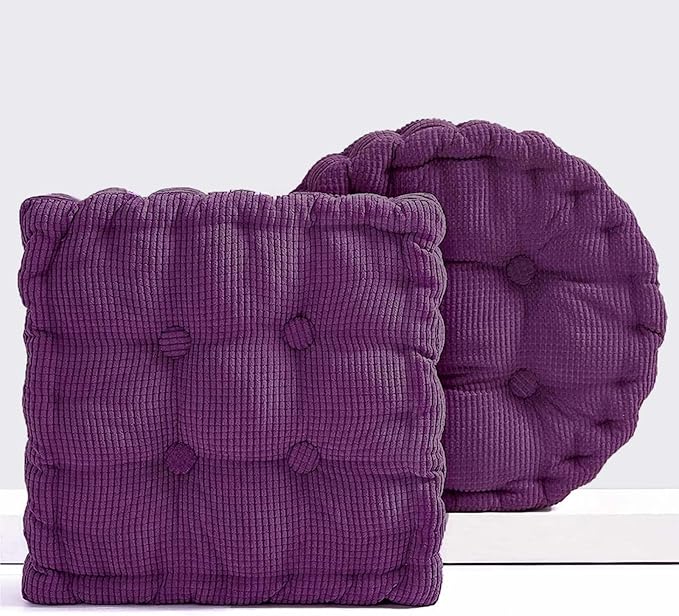 2 Pack Meditation Floor Pillow Large Square and Round Floor Cushions for Adults Purple Corduroy Floor Seat Pillows Cushion for Living Room Balcony Tatami Yoga,18x18 Inch