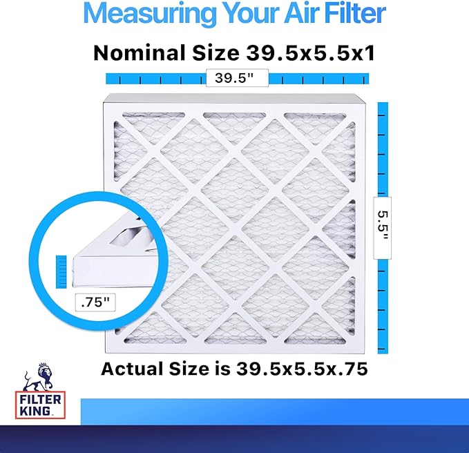 Filter King 39.5x5.5x1 Air Filter | 4-PACK | MERV 8 HVAC Pleated A/C Furnace Filters | MADE IN USA | Actual Size: 39.5 x 5.5 x .75"