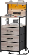 SZLHANJZ LED Night Stand with Charger Station, 3 Fabric Drawers, Greige | by SZLHANJZ