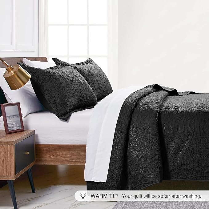 Love's cabin California King Size Quilt Bedding Set Black Bedspreads - Image 4