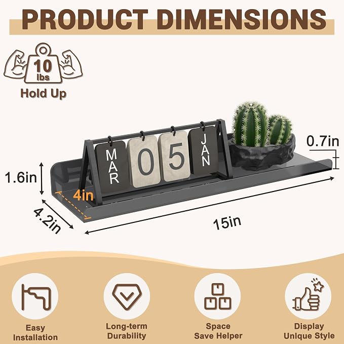 Qukaka Floating Shelves for Wall Decor, Living Room, Bathroom Decor, Nail - Image 3