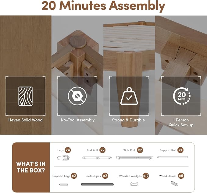 Thor Premium Solid Wood Bed Frame Queen, Platform Bed, Japanese Joinery Bed Frame, Wood Slat Support, No Box Spring Needed, Easy Assembly, Minimalist & Modern Style (Light Oak)