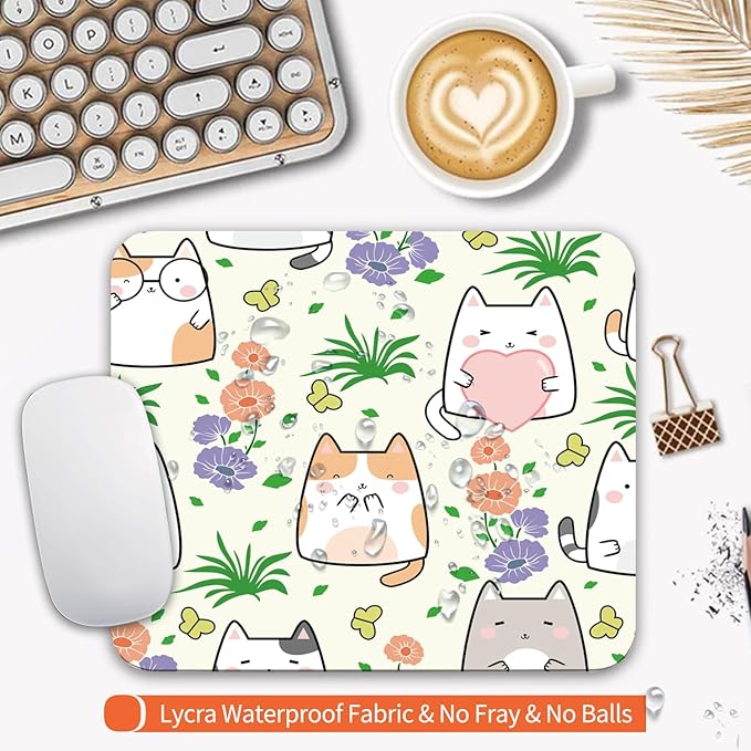 Armanza Square Mouse Pad Cute Cat, Personalized Premium-Textured Custom Mouse Mat Design, Washable Mousepad Cloth, Non-Slip Rubber Base Computer Mouse Pads for Wireless Mouse