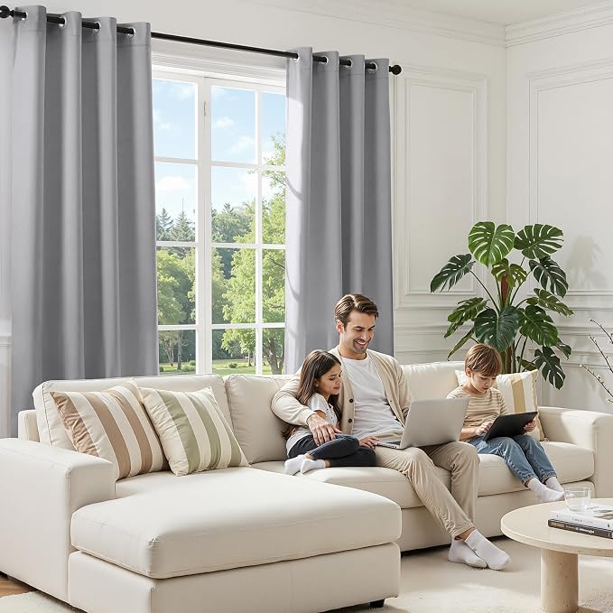 HOMEIDEAS Blackout Curtains for Bedroom 52 X 96 Inch Long 2 Panels Set Light - Image 2