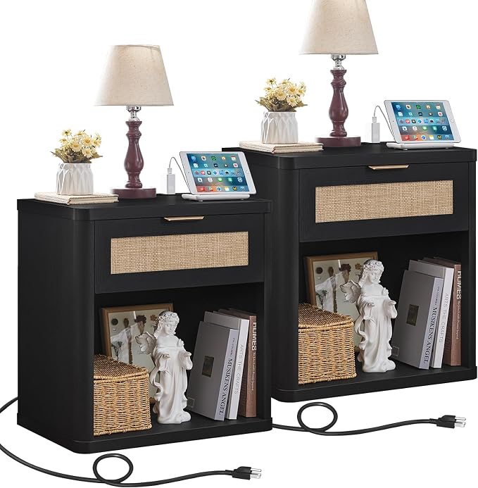LEYAOYAO Rattan 23" Nightstands Set of 2 by LEYAOYAO-Findtheshiningpointofyourideallife%EF%BC%81