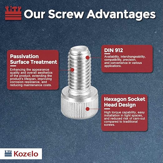 Kozelo 15pcs Socket Head Cap Screws - [M10-1.5 x 20mm] 304 Stainless Steel Allen Socket Drive for Electrical Motor 3D Printing Fan Engine Replacement Use, Silver