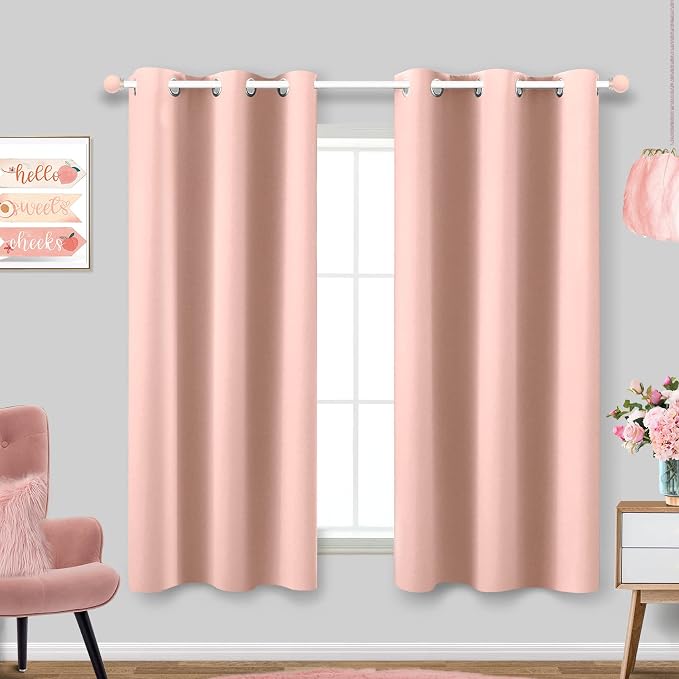Coral Pink Loft Bed Curtains 45 Inch Length by KOUFALL
