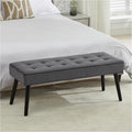 LOULENS Entryway Bench, Dark Grey | Wood Legs, Button Tufted, Upholstered Bench by LOULENS