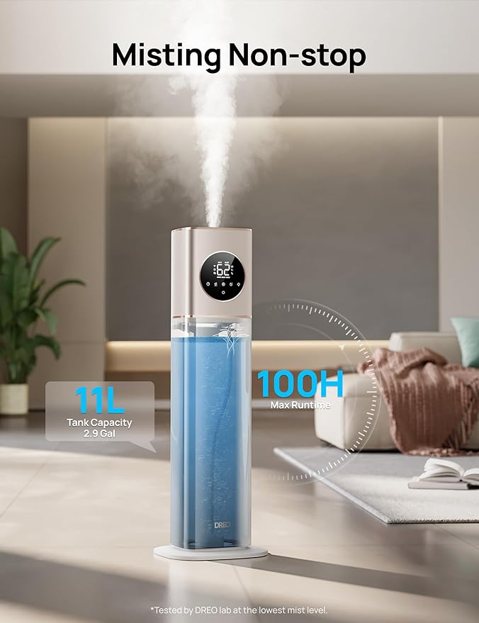 DREO HM735S 11L Smart Humidifier Large Room 700 ft², 100H Cool Mist Air Humidifiers for Bedroom, Top-Fill, Clean Tank Technology, 26dB, Auto Mode, Aroma Box, RGB, Remote & APP Control, Baby, Starlight