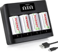 Tenergy 4 Pack Centura Lite D Size Batteries and TN486U 5-Bay Universal Battery Charger with LCD, Micro USB/Type C Input