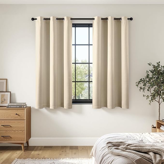 Cream Beige Blackout Curtains for Bedroom Living Room W40 x L63 Inch | 63 Inch - Image 6