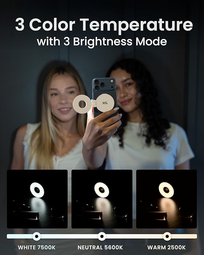 KraftGeek Magnetic Selfie Light for iPhone, Portable Phone Ring Light with Rechargeable Battery, Compact LED Phone Light for Travel, Video Recording, Vlogging