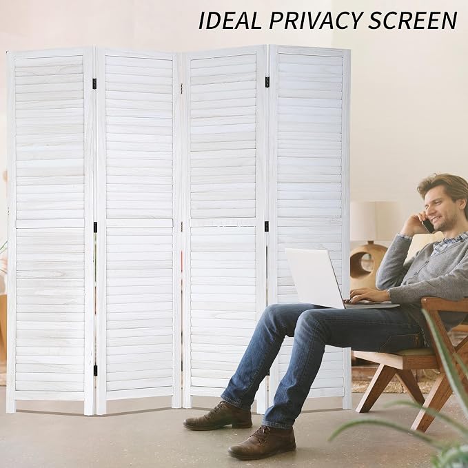 BLKMTY Room Divider 4 Panel Folding Screen Wood Screen Dividers 5.6ft Tall - Image 6