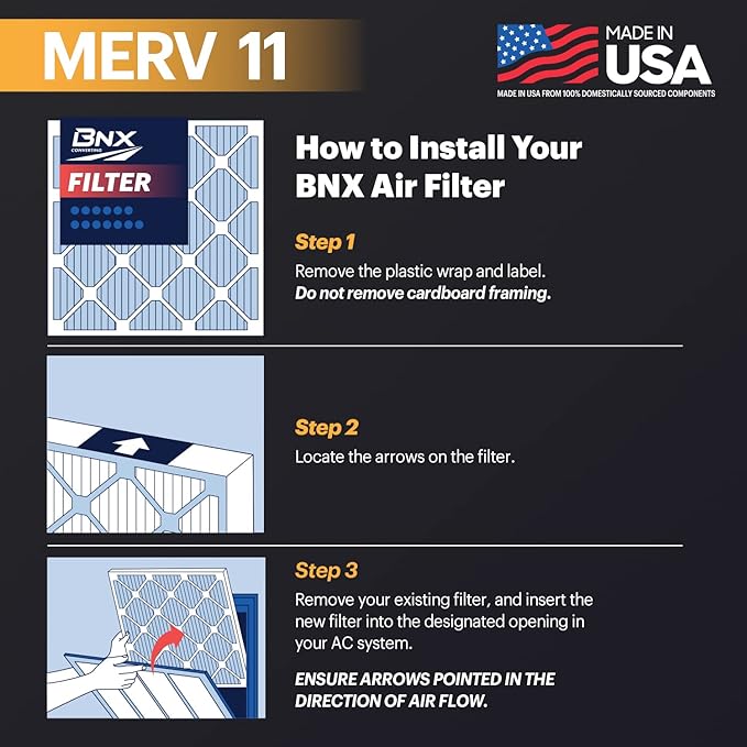 BNX TruFilter 20x22x1 Air Filter MERV 11 (12-Pack)- MADE IN USA - Allergen Defense Electrostatic Pleated Air Conditioner HVAC AC Furnace Filters for Allergies, Dust, Pet, Smoke, Allergy MPR 1200 FPR 7
