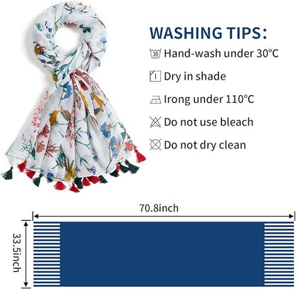 Scarf for Women Lightweight Soft Floral Leopard Printed Scarves Fall Winter Fashion Shawl Wrap with Fringe