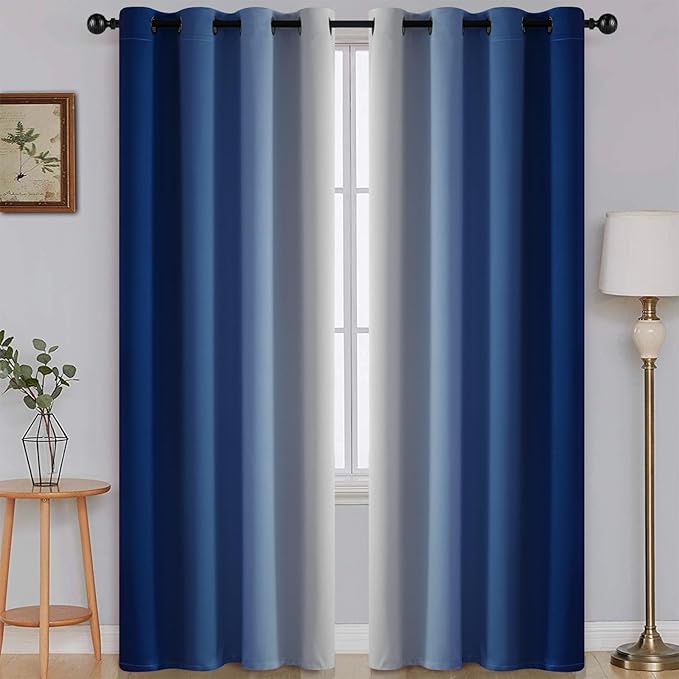 SimpleHome Ombre Royal Blue to Grey White Curtains by SimpleHome