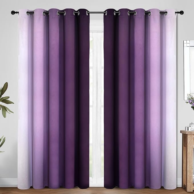 COSVIYA Grommet Room Darkening Ombre Purple Curtains W70xL84 inch | Purple and - Image 2