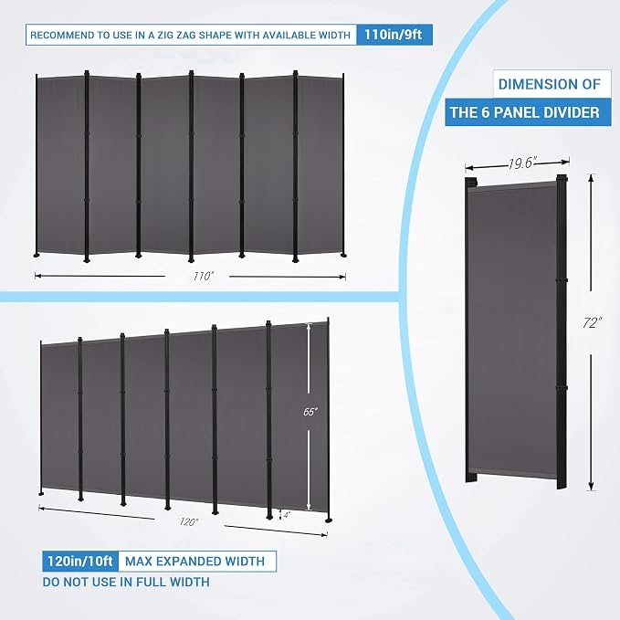 MAYOLIAH 6 Panel Room Dividers Folding Privacy Screen 6ft Tall Partition | - Image 5