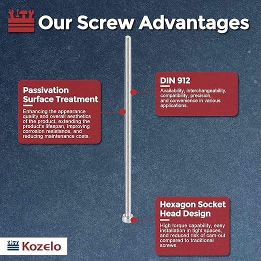 Kozelo 4pcs Socket Head Cap Screws - [M4-0.7 x 150mm] 304 Stainless Steel Allen Socket Drive for Electrical Motor 3D Printing Fan Engine Replacement Use, Silver