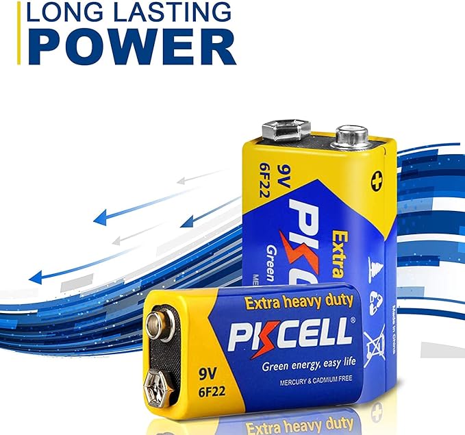 PKCELL 9V Batteries, 4 Pack 9 Volt Batteries Carbon Zinc, 9V Battery for Smoke Detector, Alarms, 6F22 Square Battery