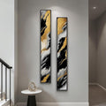 Framed Vertical Black and Gold Abstract Wall Art Set of 2, Modern Long Narrow by Cuspin