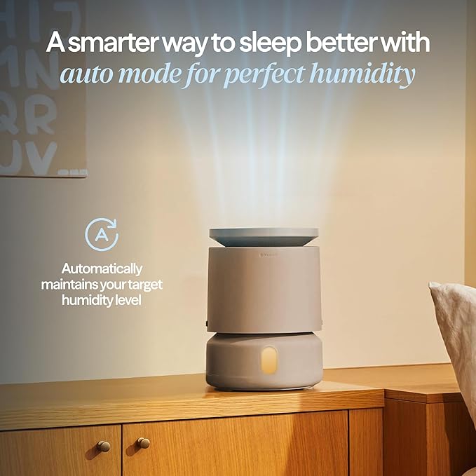 BLUEAIR Room Humidifier - DreamWell - 48Hr Top-Fill Mist-Free InvisibleMist Technology Aroma Stone for Essential Oils and Soothing Mood Lighting - Quiet Operation for Bedroom and Home Use, Grey