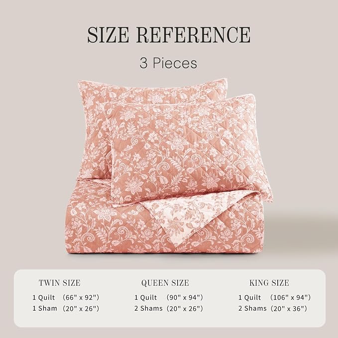 Queen Quilt Set-3 Pieces Soft Bedding Floral Reversible Coverlet | All Seasons - Image 7