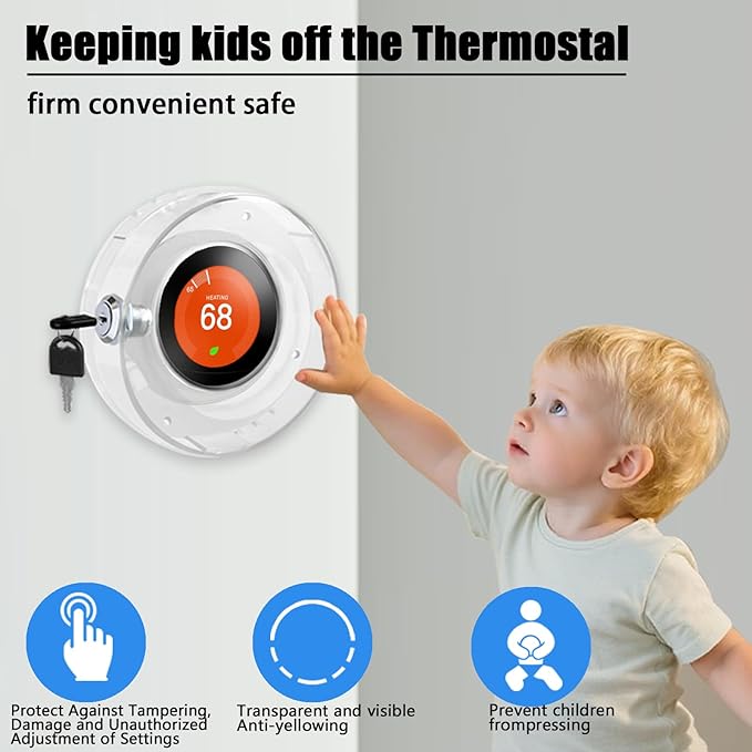 Round Thermostat Lock Case with Key, Upgraded,Thermostat Cover Universal, Thermostat Lock Case Clear, Wall Thermostat Guard, Fits Round Nest Thermostat(3.5x3.5x1.9 in) or Smaller