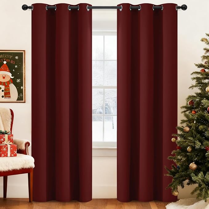 Yakamok Blackout Curtains 38x84 inch Burgundy Red Thermal Drapes-Bedroom | 2 - Image 2