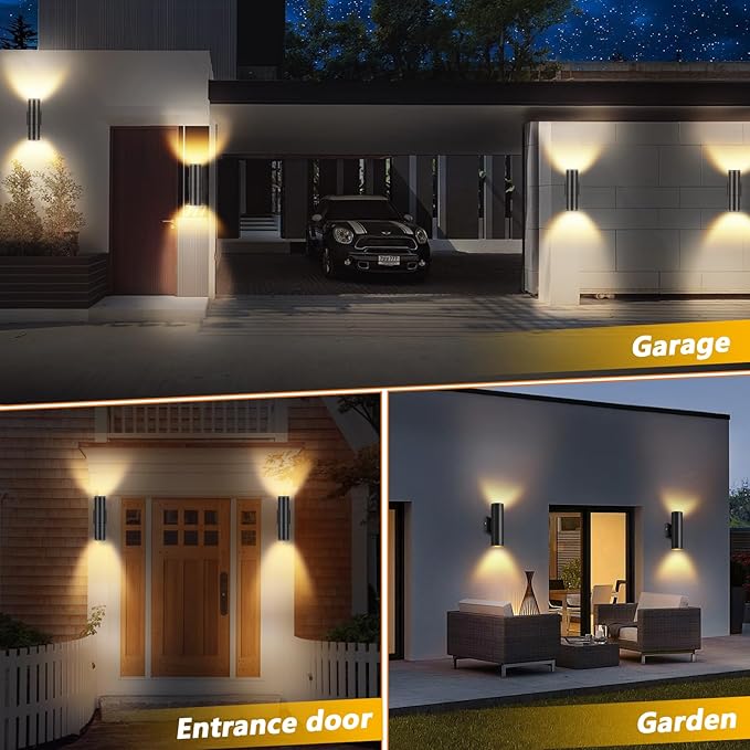 RIDALUX Outdoor Wall Light Cylinder Waterproof : 2 Pack Exterior Fixtures Wall Sconce with LED Up Down - Modern Outdoor Light for Porch Patio Garage