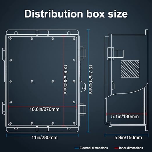 Namunanee Outdoor Electrical Junction Box with High Power Outlet, 16" H* 12" L* 5.9" W, ABS Water Resistant Enclosure with Internal Mounting Panel & Hinged Cover.