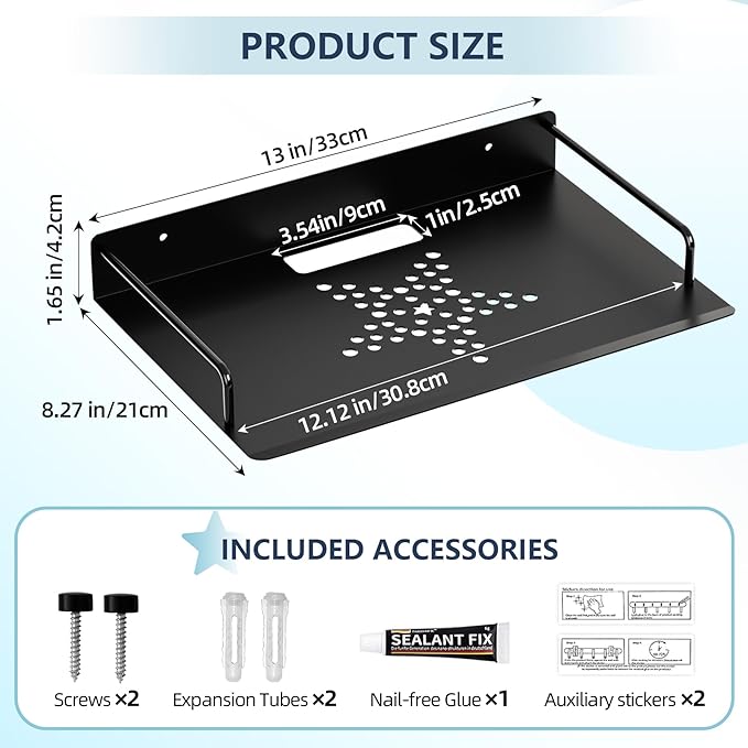 Floating Shelves for Projector, Metal WiFi Router Shelf, Cable Box Wall Mount, Dvd Player Shelf, Under Tv Wall Mount for Tv Box/Game Console/Speaker, Wall Mounted Floating Rack/Stand/Holder