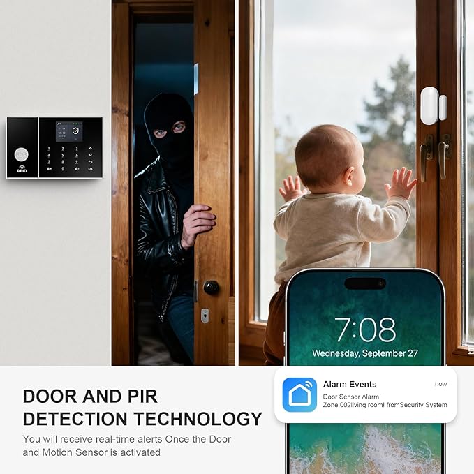 LWOHSI Alarm System for Home Security,WiFi+GSM 4G Wireless Alarm System with Phone APP Alert,T53W HD Security Camera,Door/Window Sensor,Remote,Work with Alexa and Google for Home,Apartment,Office