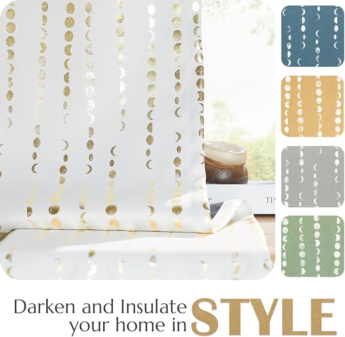 jinchan Boho Blackout Curtains 63 Inch Length Moon Phase Printed Drapes | Gold - Image 5